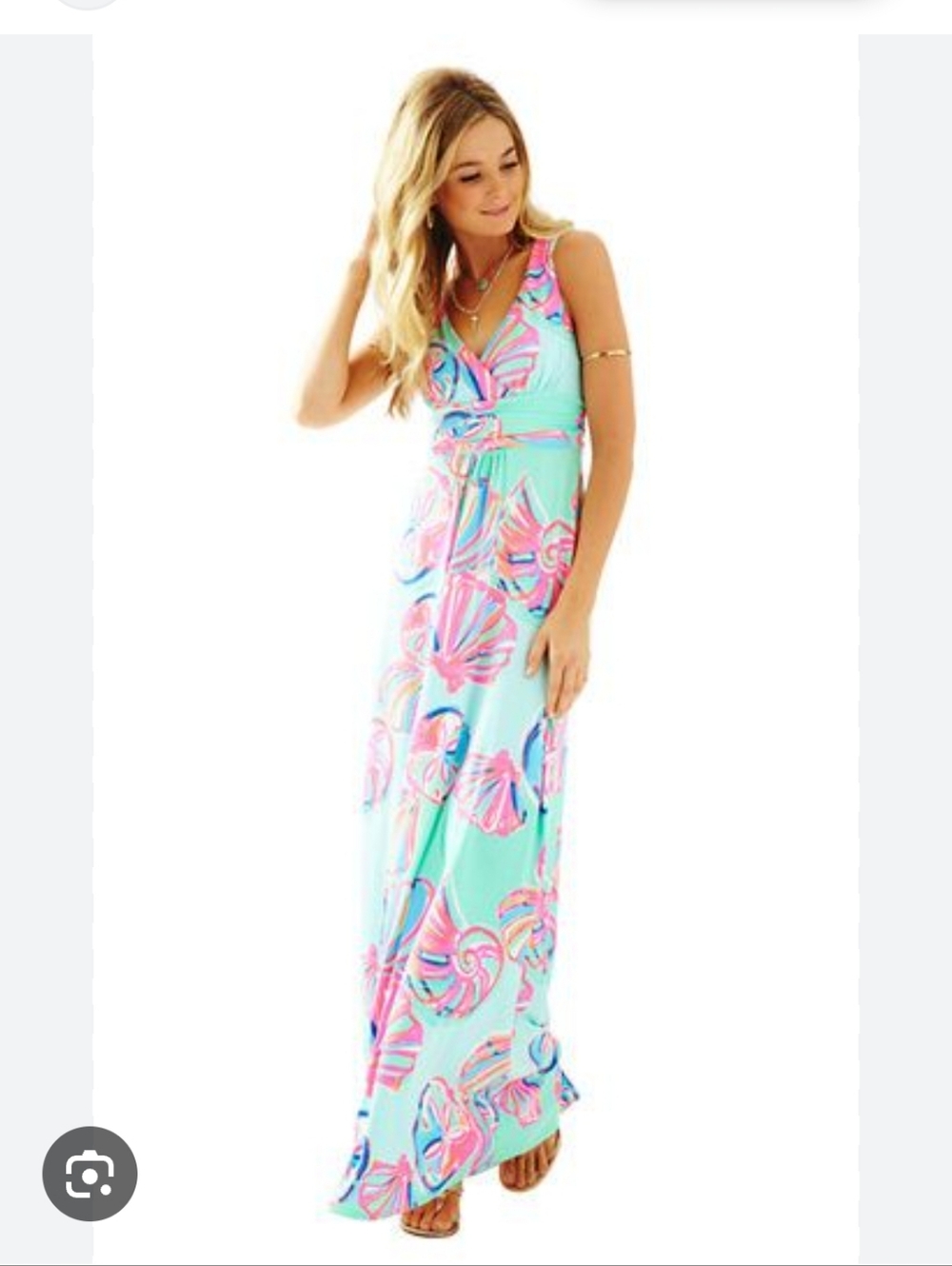 Lilly Pulitzer Aqua Maxi Dress with Pink & Blue Shell Print